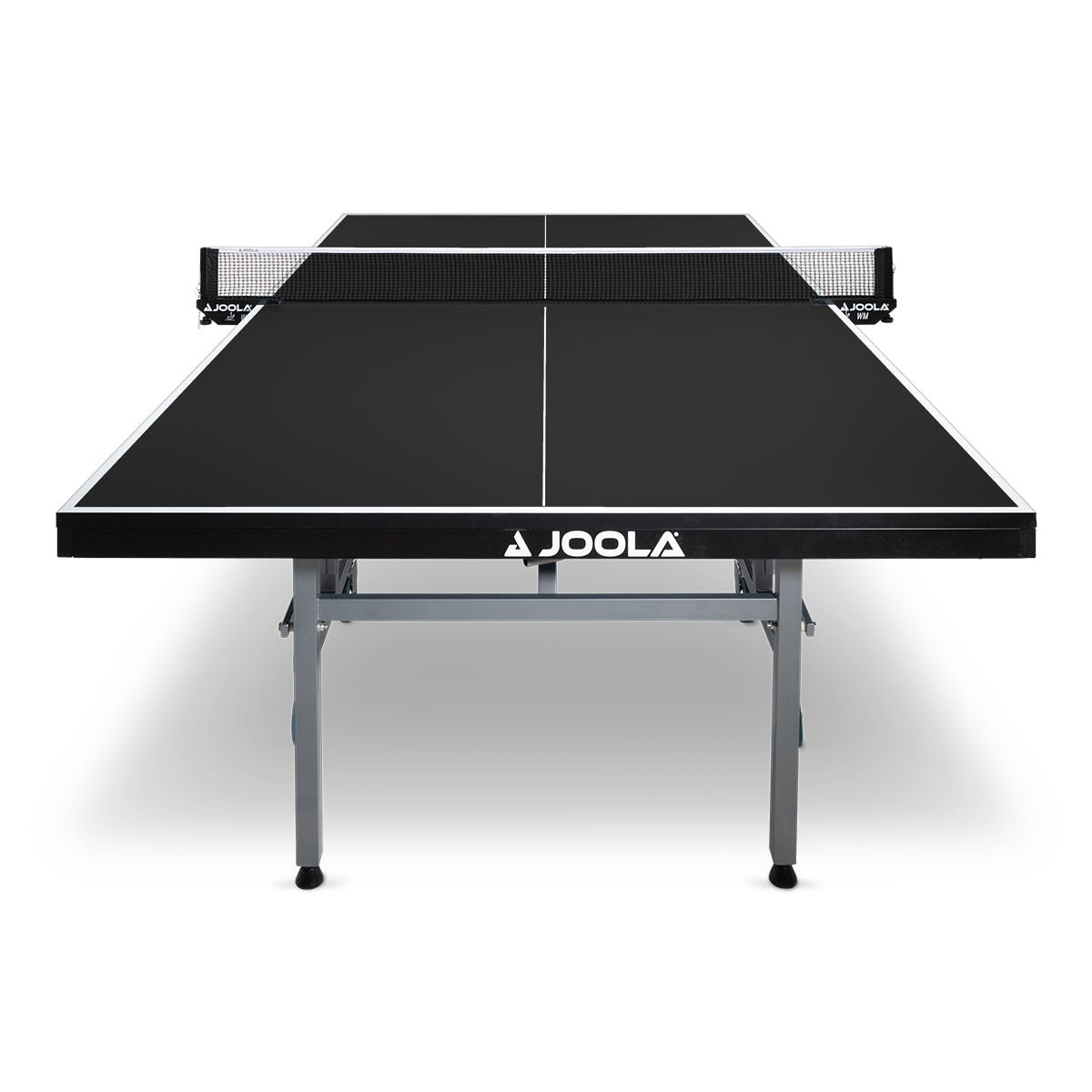 Schwarzer JOOLA Tischtennistisch mit Netz, Frontansicht.