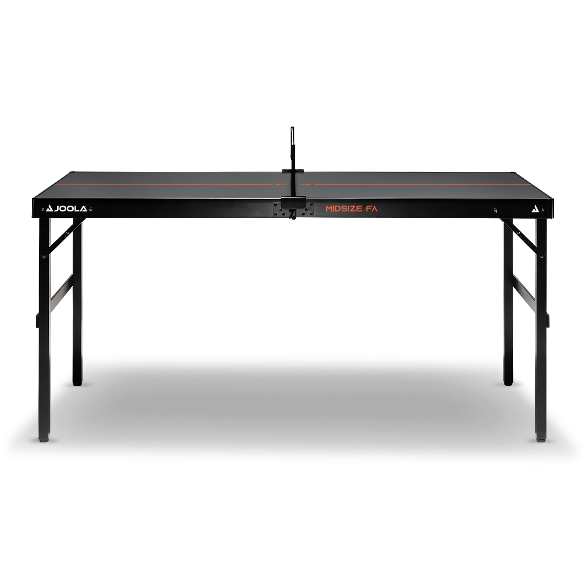 Schwarzer JOOLA Midsize FA Tischtennistisch mit roten Spielfeldmarkierungen und klappbaren Beinen.