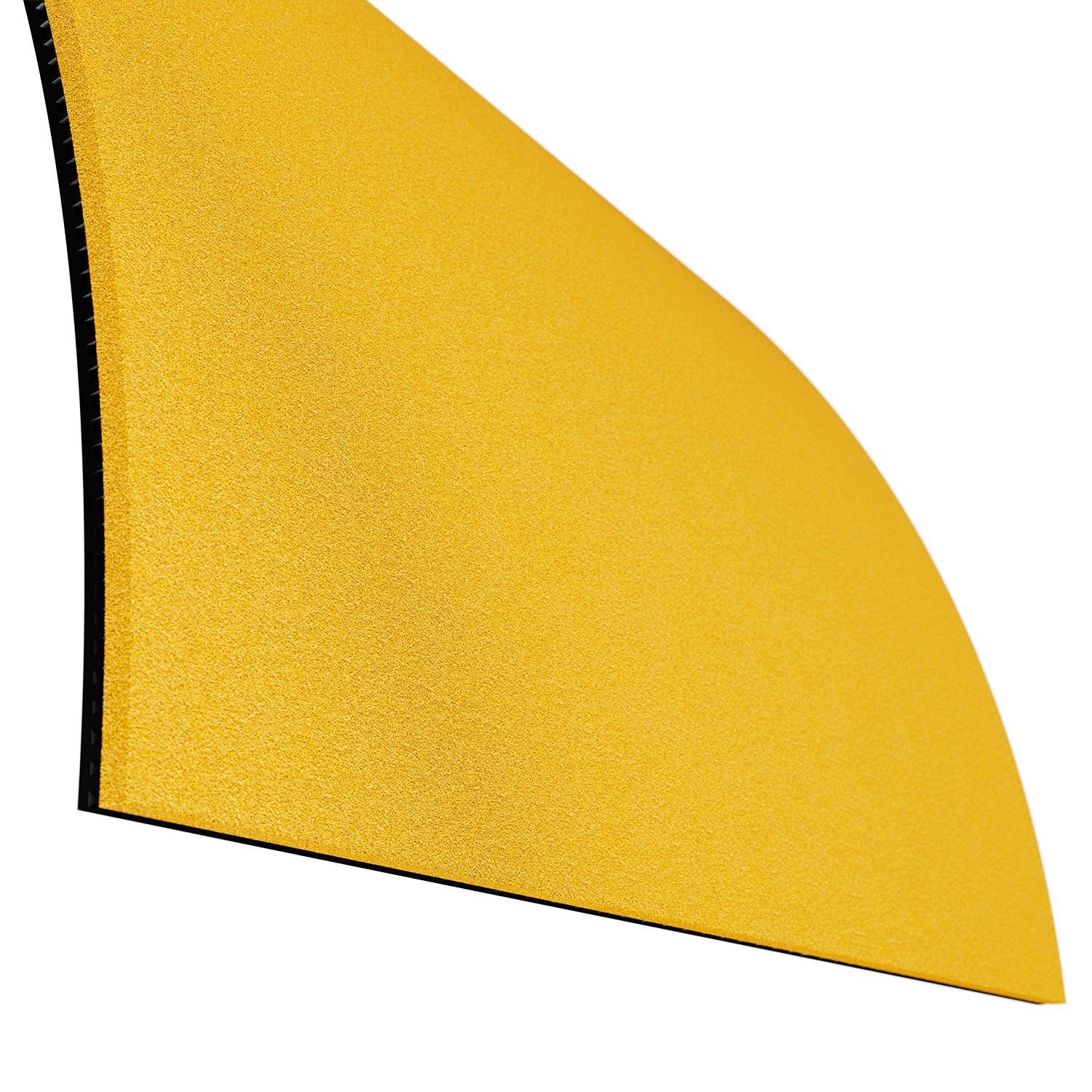 Gelbes Schleifpapier mit schwarzer Rückseite, leicht gebogen.