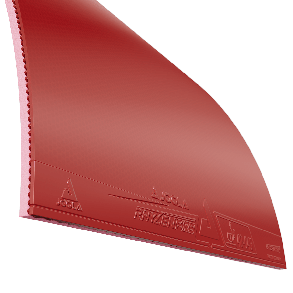 Rote JOOLA Rhyzenfire Tischtennisbelag mit Noppenstruktur.
