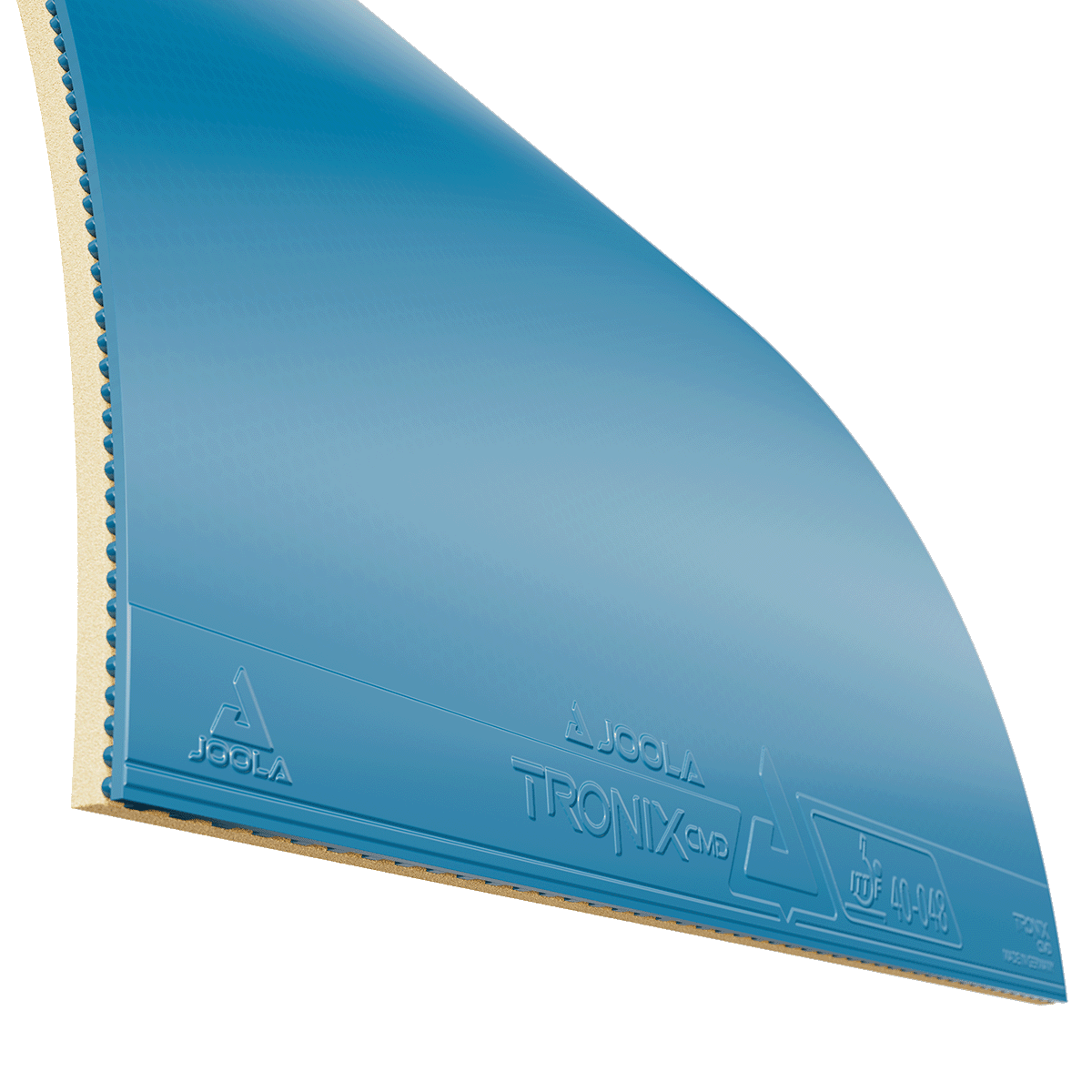 Blauer JOOLA TRONIX CMD Tischtennisbelag mit Noppenstruktur auf der Unterseite.
