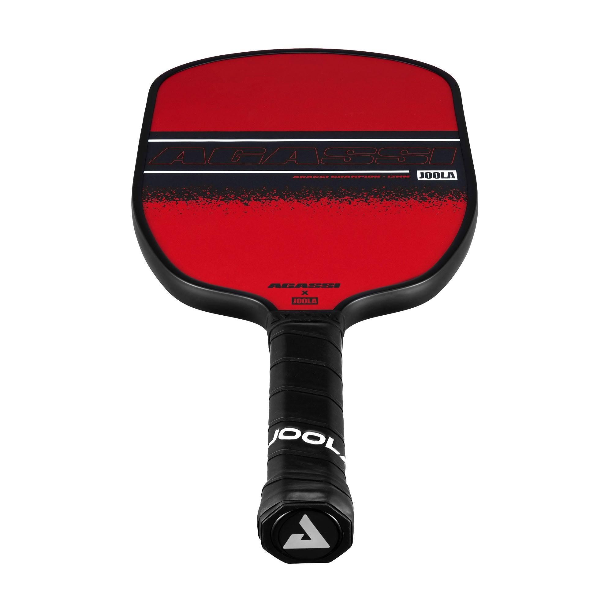 Pickleball-Schläger JOOLA Agassi in Rot und Schwarz, Vorderansicht.