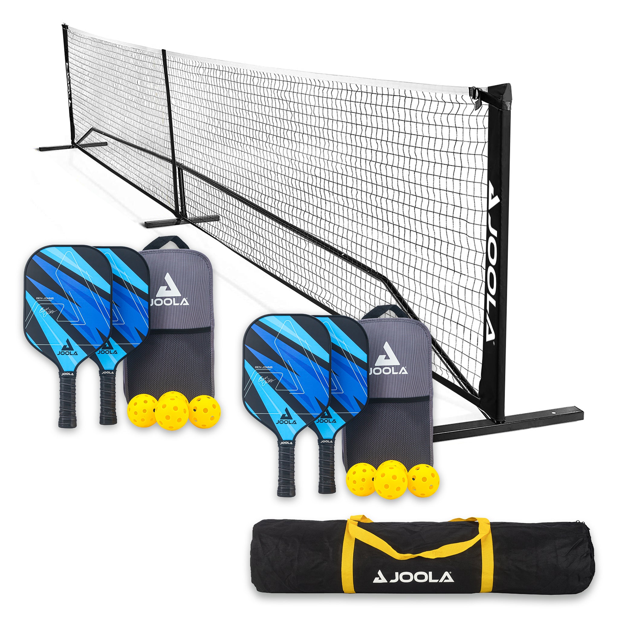 JOOLA Pickleball Elemental Net Set + 2x Ben Johns Blue Lightning Set