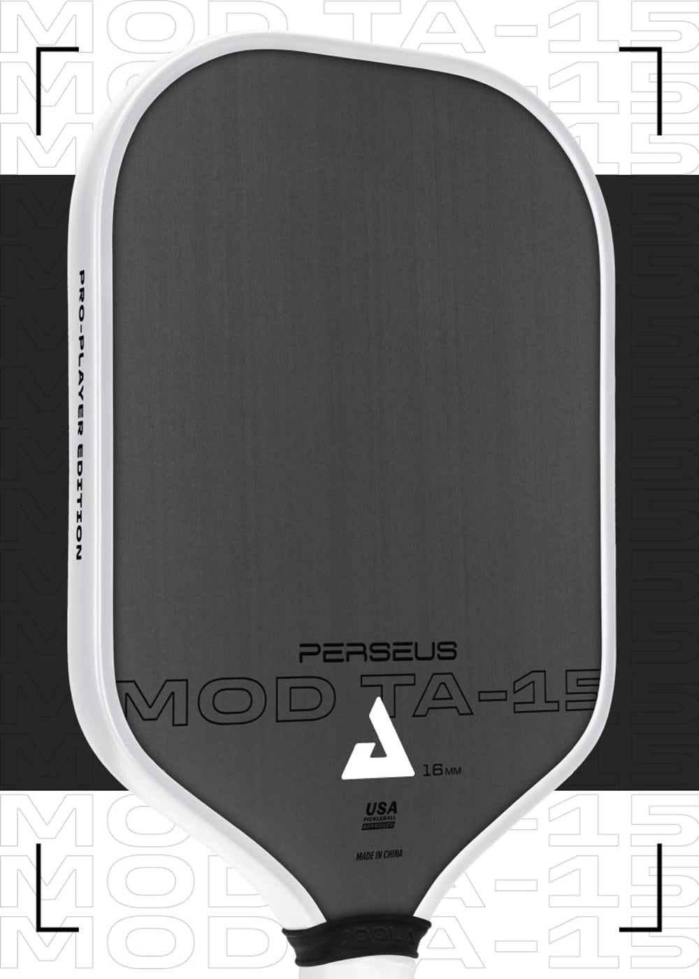 Pickleball-Schläger Perseus Mod TA-15, 16 mm dick, Pro-Player Edition, schwarz-weiß, USA Pickleball approved.