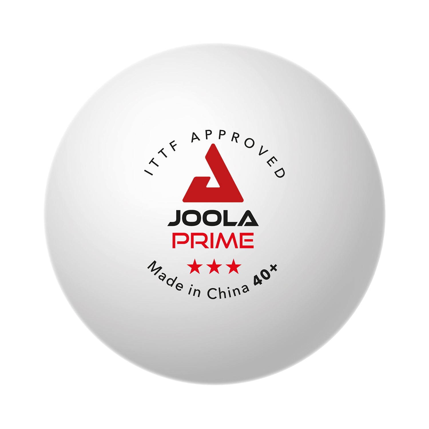 JOOLA Tischtennisball PRIME*** 40+ in Seitenansicht mit Fokus auf das Design.