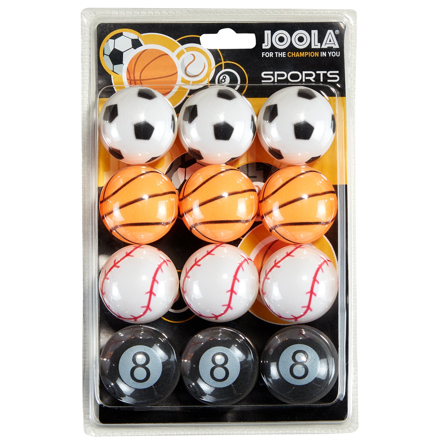 JOOLA Tischtennisball SPORTS in Seitenansicht mit Fokus auf das Design.