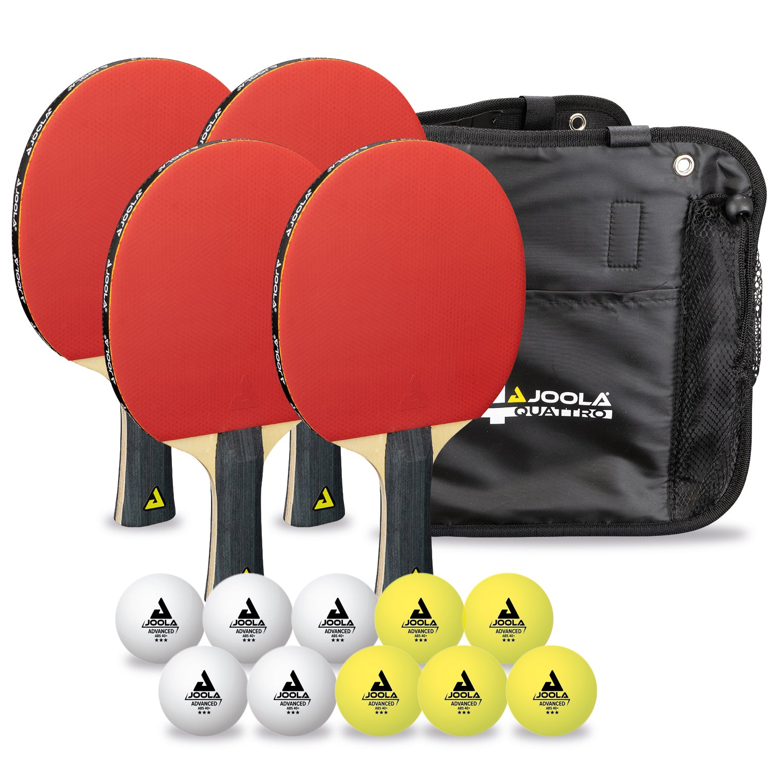 JOOLA TISCHTENNIS-SET QUATTRO in Seitenansicht mit Fokus auf das Design.